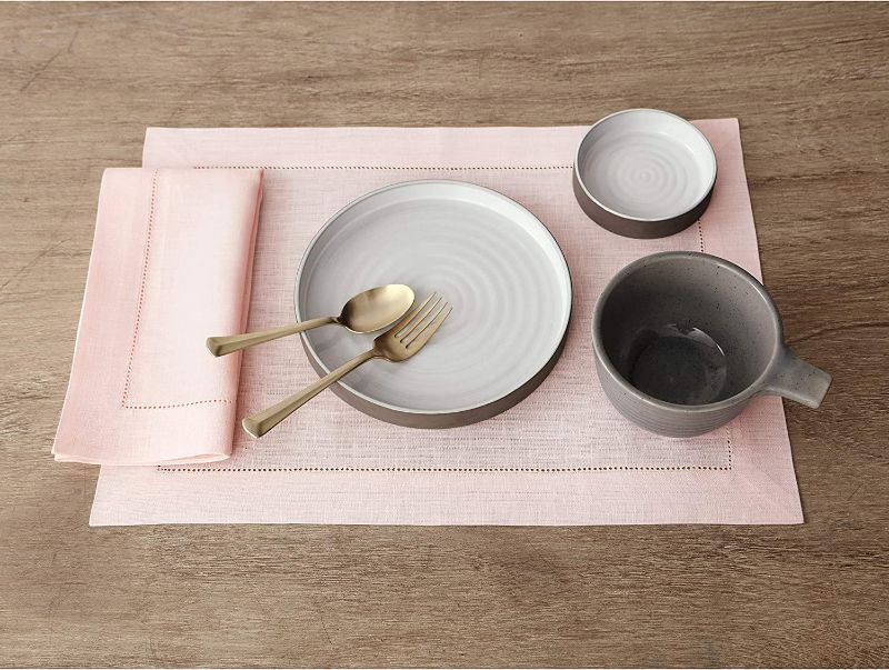 Photo 2 of Solino Home Pink Linen Placemats Set of 4 – 100% Pure Linen Fabric Tablemats 14 x 19 Inch – Classic Hemstitch Placemats for Spring, Easter, Summer – Machine...
