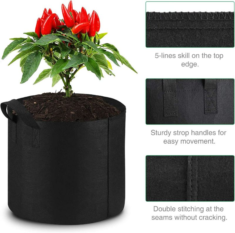 Photo 2 of DecorLife 12-Pack 10 Gallon Grow Bags Heavy Duty Thickened Nonwoven Fabric Pots with Durable Handles