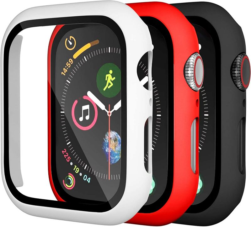 Photo 1 of Charlam Compatible with Apple Watch Case 44mm iWatch SE Series 6 5 4 with Screen Protector, Slim Guard Thin Bumper Full Coverage Hard Cover Defense Edge for Women Men, Black White Red, 3 per Pack, 2 Packs
