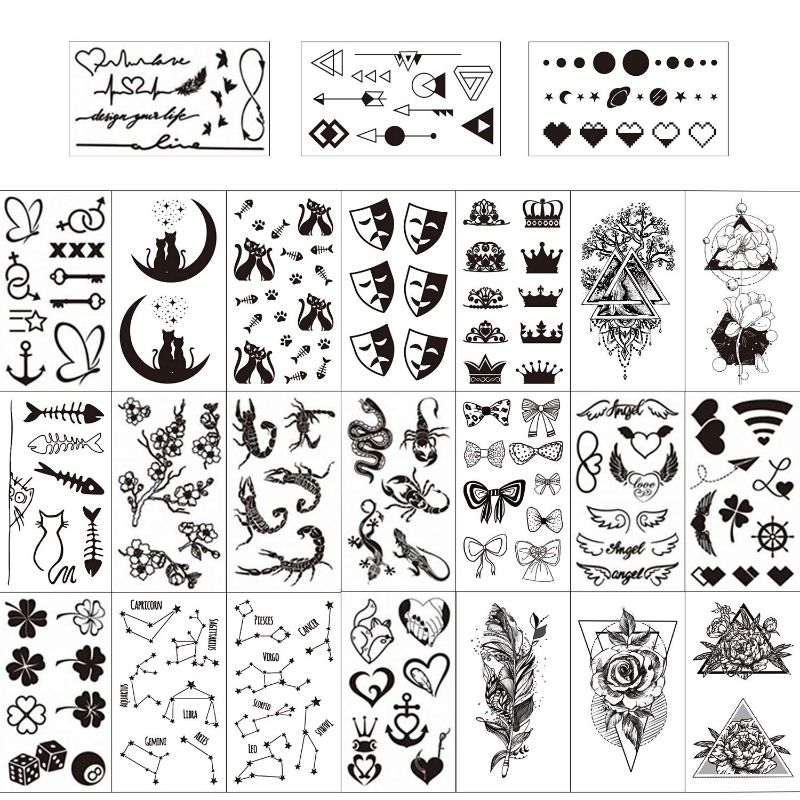Photo 4 of Konsait Temporary Tattoos for Adults Women Men Kids(60 Sheets), Waterproof Temporary Tattoo Fake Black Tribal Body Art Stickers Face Arm Sleeve Neck Wrist Tattoos Totem Flower Butterfly Shark Feather - 2 Pack

