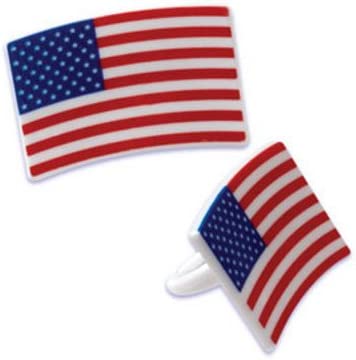 Photo 2 of 24pack American Flag July 4th Memorial Veteran Day Cupcake / Desert / Food Decoration Topper Rings
