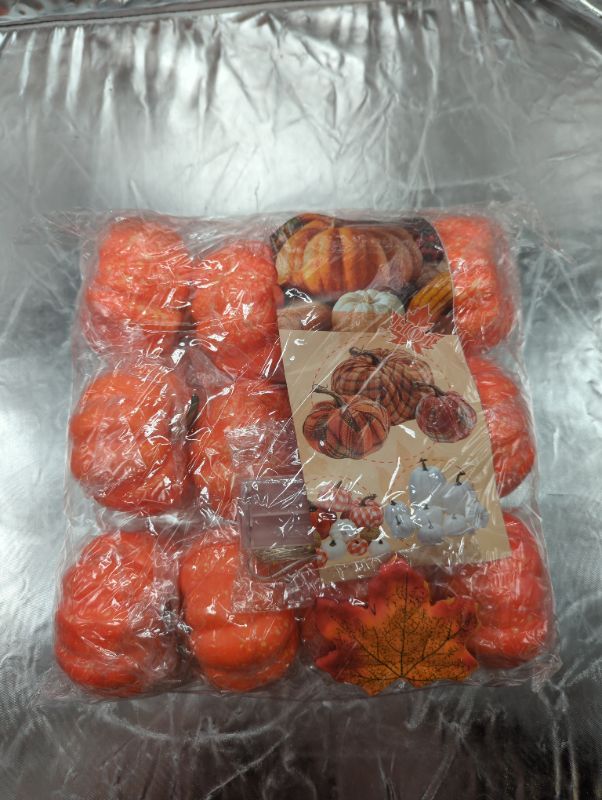 Photo 4 of 12 Pack 3.4inch Artificial Mini Fake Pumpkins with 30PCS Maple Leaves for Halloween Decoration,Small Realistic Pumpkin Fall Harvest Thanksgiving Party Decor,Totally 42pcs Artificial Pumpkins Set
