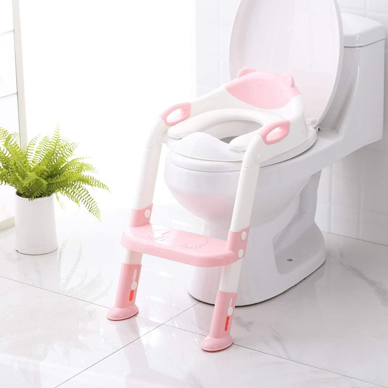 Photo 1 of Potty Training Seat with Step Stool Ladder,SKYROKU Potty Training Toilet for Kids Boys Girls Toddlers-Comfortable Safe Potty Seat with Anti-slip Pads Ladder (Pink)

