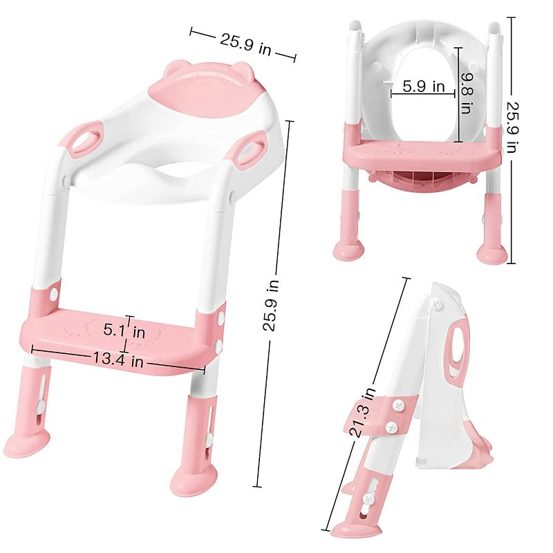 Photo 4 of Potty Training Seat with Step Stool Ladder,SKYROKU Potty Training Toilet for Kids Boys Girls Toddlers-Comfortable Safe Potty Seat with Anti-slip Pads Ladder (Pink)
