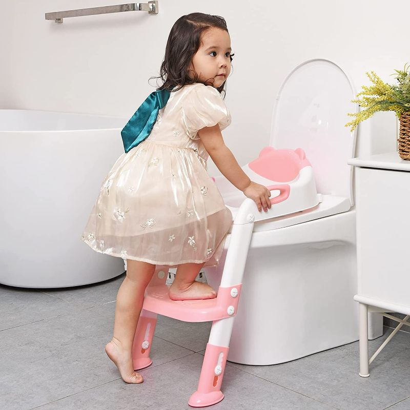 Photo 2 of Potty Training Seat with Step Stool Ladder,SKYROKU Potty Training Toilet for Kids Boys Girls Toddlers-Comfortable Safe Potty Seat with Anti-slip Pads Ladder (Pink)

