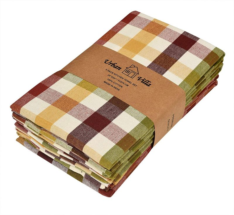 Photo 1 of Urban Villa Kitchen Towels Set of 6 Buffalo Checks Harvest Kitchen Towels 20X30 Inches 100% Cotton Highly Absorbent Kitchen Towels Premium Quality Ultra Soft Mitered Corners Kitchen Towels
