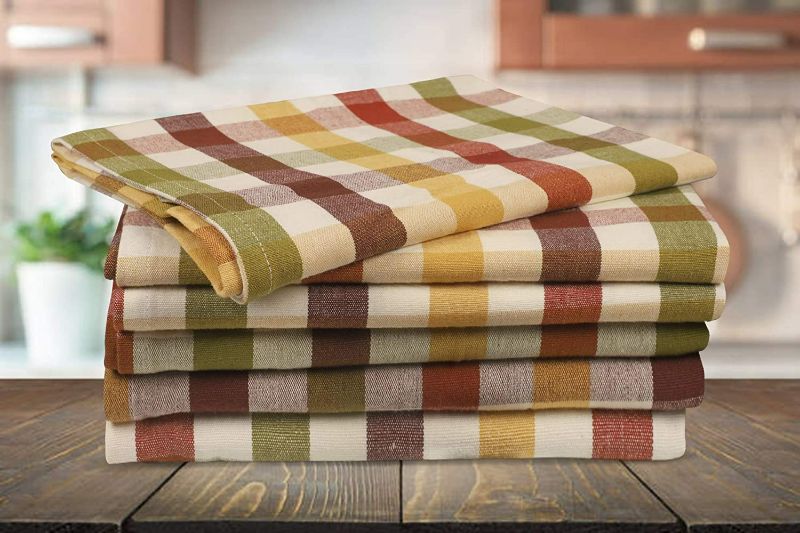 Photo 3 of Urban Villa Kitchen Towels Set of 6 Buffalo Checks Harvest Kitchen Towels 20X30 Inches 100% Cotton Highly Absorbent Kitchen Towels Premium Quality Ultra Soft Mitered Corners Kitchen Towels
