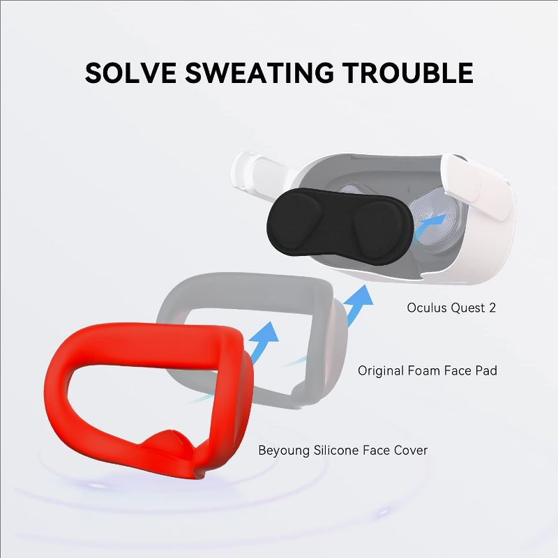 Photo 2 of VR Face Cover and Lens Cover Compatible with Quest 2, CNBEYOUNG Sweatproof Silicone Face Pad Mask & Face Cushion for Quest 2 VR Headset (Red)
