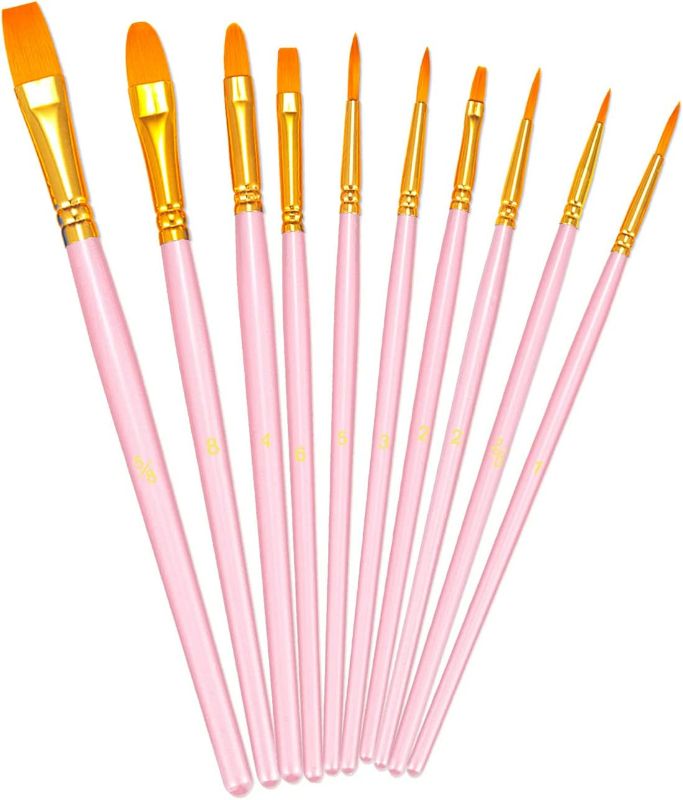Photo 1 of BOSOBO Paint Brushes Set, 10 Pieces Round Pointed Tip Paintbrushes Nylon Hair Artist Acrylic Paint Brushes for Acrylic Oil Watercolor, Face Nail Body Art, Miniature Detailing & Rock Painting, Pink - 2 Pack
