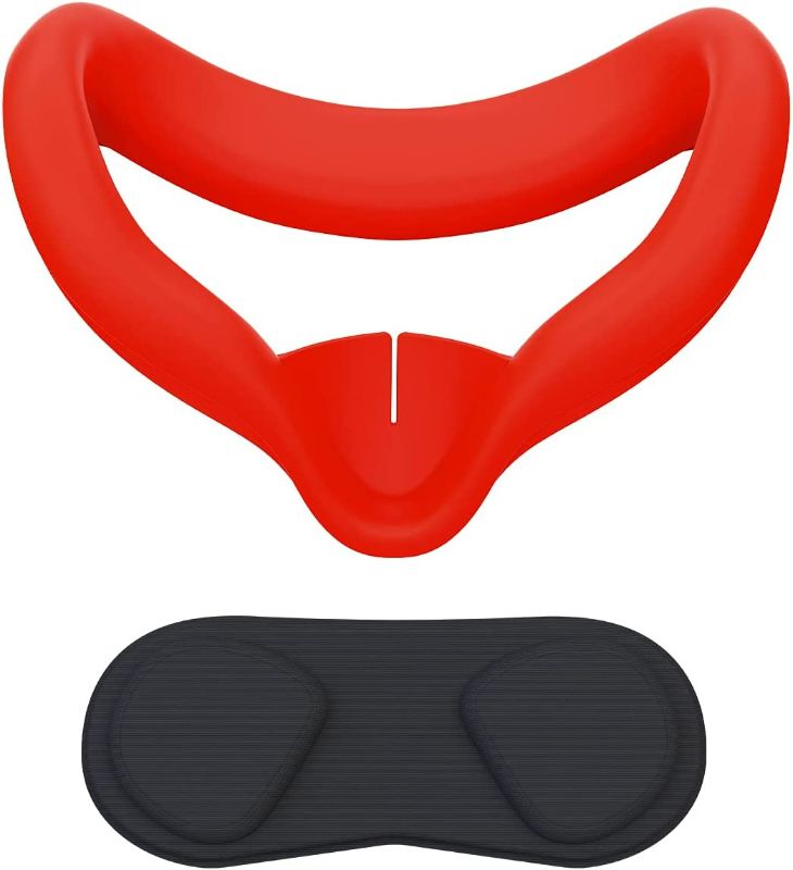 Photo 1 of VR Face Cover and Lens Cover Compatible with Quest 2, CNBEYOUNG Sweatproof Silicone Face Pad Mask & Face Cushion for Quest 2 VR Headset (Red)
