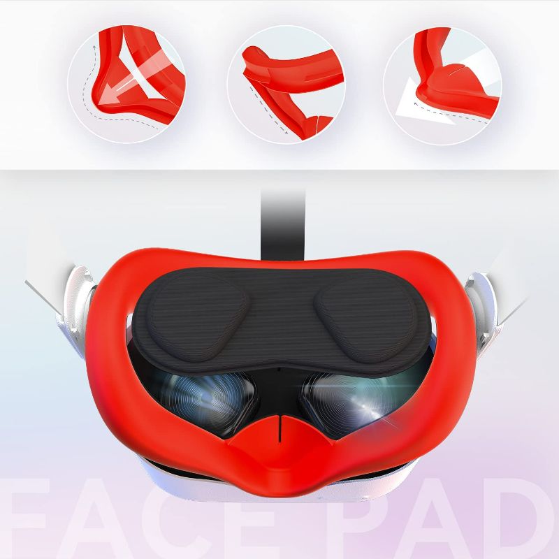 Photo 3 of VR Face Cover and Lens Cover Compatible with Quest 2, CNBEYOUNG Sweatproof Silicone Face Pad Mask & Face Cushion for Quest 2 VR Headset (Red)
