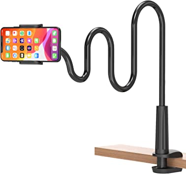Photo 1 of BILLKAQ Gooseneck Cell Phone Holder, 110cm Long Arms Phone Stand 360 Flexible Clamp Lazy Bracket Mount Compatible with iPhone 12/11 Pro Xs XR SE 8 Plus and Other 3.5"~6.5" Devices (Black)
