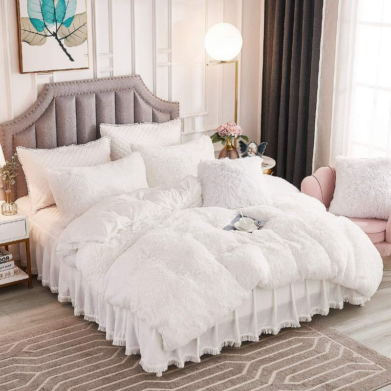 Photo 1 of JAUXIO Luxury Long Faux Fur 2 PCS Bedding Set Shaggy Comforter Duvet Cover with Pillow Sham Ultra Soft Crystal Velvet Reverse (Twin, White)
