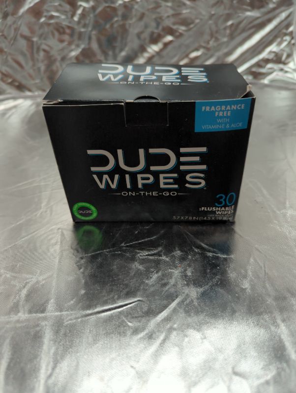 Photo 3 of DUDE Wipes On-The-Go Flushable Wet Wipes - 1 Pack, 30 Wipes - Unscented Extra-Large Individually Wrapped Wipes with Vitamin E & Aloe - Septic and Sewer Safe