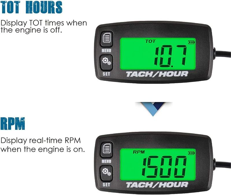 Photo 2 of Runleader Digital Maintenance Tach/Hour Meter,Battery Replacement for Small Gas Engine,Used on Riding Lawn Tractor Generator Compressor Chainsaws Outboard Motor Pressure Washers
