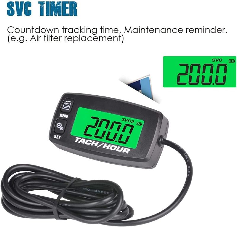 Photo 4 of Runleader Digital Maintenance Tach/Hour Meter,Battery Replacement for Small Gas Engine,Used on Riding Lawn Tractor Generator Compressor Chainsaws Outboard Motor Pressure Washers
