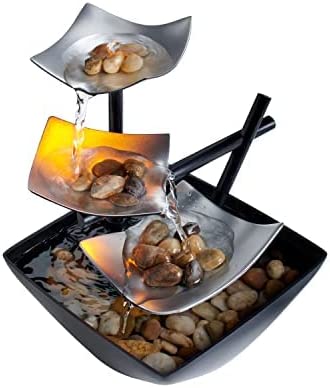Photo 1 of HoMedics Indoor 3-Tier Relaxation Tabletop Fountain, Automatic Pump with Power Switch, Extra Deep Basin with Natural River Rocks and Reflective Lighting...
