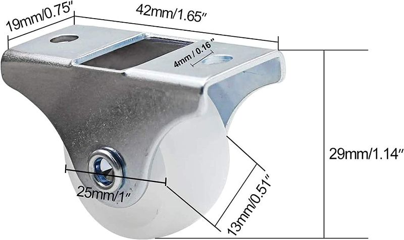 Photo 2 of Luomorgo 12 Pack 1" Caster Wheels Rigid Fixed Non Swivel Casters with Metal Top Plate Hard Plastic Wheels for Furniture, Silver
