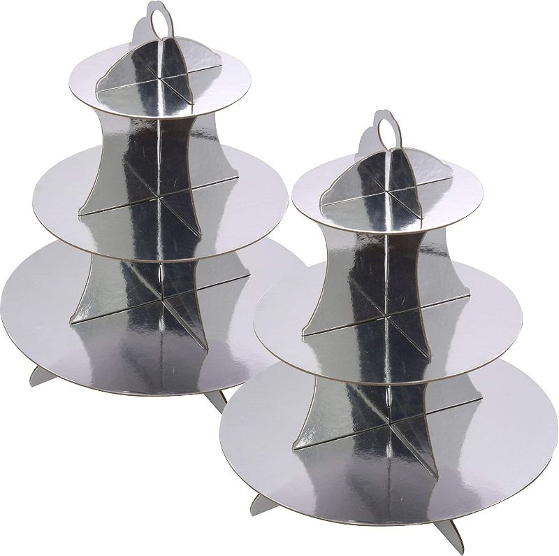 Photo 1 of 3-Tier Silver Cardboard Cupcake Stand/Tower 2-Set (2, Silver)
