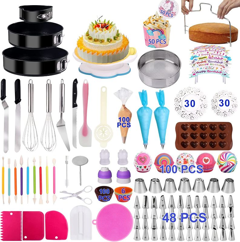 Photo 1 of Cake Decorating Supplies Cake Decorating Kits 567 PCS Baking Set with Springform Cake Pans Set,Cake Rotating Turntable,Cake Decorating Tools, Cake Baking...
