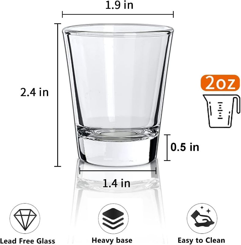 Photo 2 of INFTYLE Shot Glasses Set of 24- 2oz /60ml Clear Shot Glass with Heavy Base Shot Glasses Bulk for Whiskey, Tequila, Vodka, Liqueur, Bars
