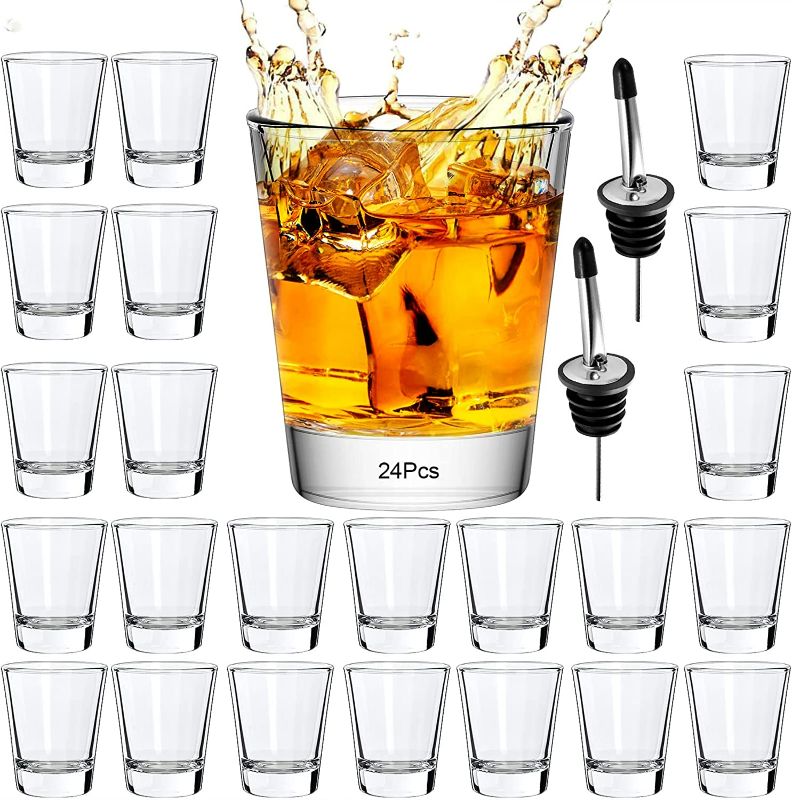 Photo 1 of INFTYLE Shot Glasses Set of 24- 2oz /60ml Clear Shot Glass with Heavy Base Shot Glasses Bulk for Whiskey, Tequila, Vodka, Liqueur, Bars

