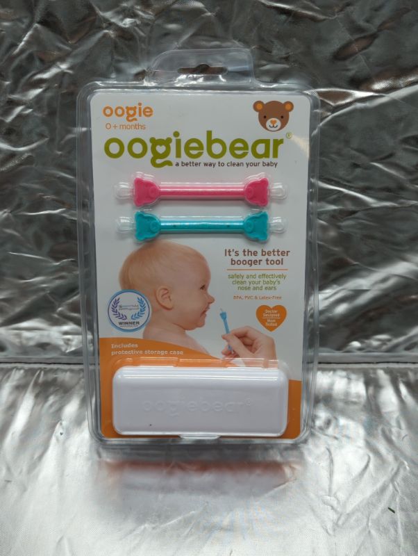Photo 2 of oogiebear - Nose and Ear Gadget. Safe, Easy Nasal Booger and Ear Cleaner for Newborns and Infants. Dual Earwax and Snot Remover - 2 Pack with Case - Raspberry and Seafoam 1 Raspberry + 1 Seafoam booger picker