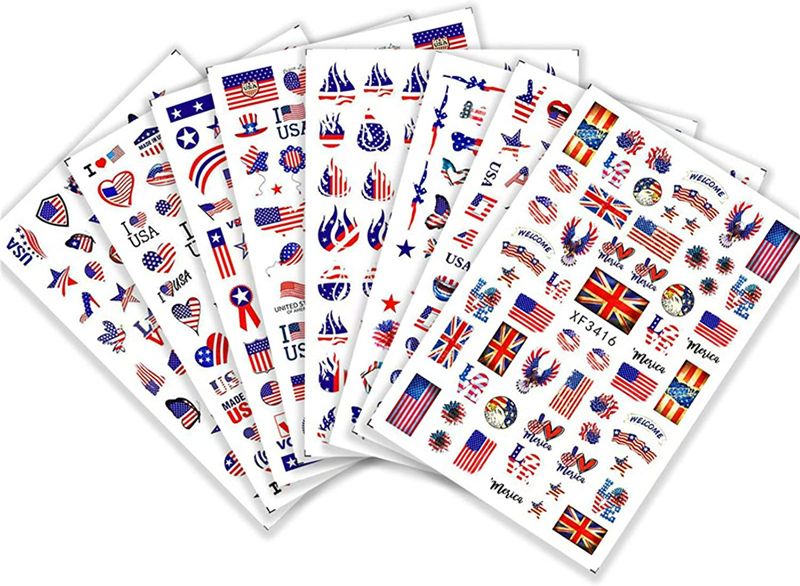 Photo 2 of Mongtaydep, 8 Sheets American Independence Day Patriotic Self-Adhesive Decorative Stickers Nail Art Sticker for Nail Art Mobile Phone Notebooks etc Decorations - 2Pack
