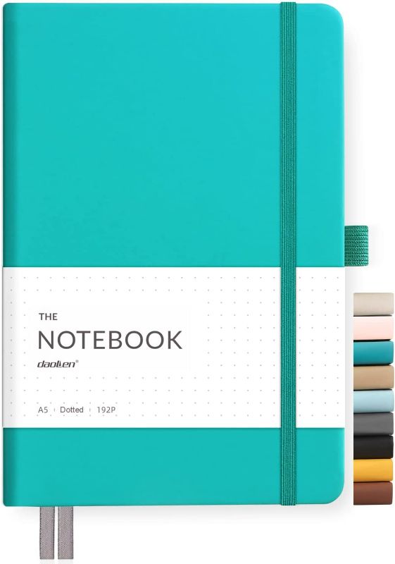 Photo 1 of daolen Dotted Classic Notebook Journal [A5][ Leather Hardcover ][ 160 Numbered Pages ][ 100 gsm ] Premium Thick Paper with Inner Pocket 5.5"x 8.15" - Turquoise
