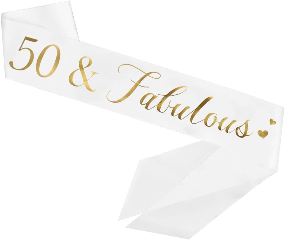 Photo 2 of 50 and Fabulous Sash, 50th Birthday Sash Fabulous 50 Sash Birthday Party Favors, Supplies and Decorations (Black/Pink) - Set of 2
