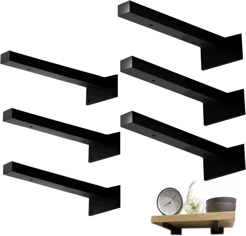 Photo 1 of Shelf Bracket Heavy Duty Frosted Black Wall Shelf Brackets with Lip for Floating, Shelf Brackets with Hardware for DIY (Matte black-6Pcs)
