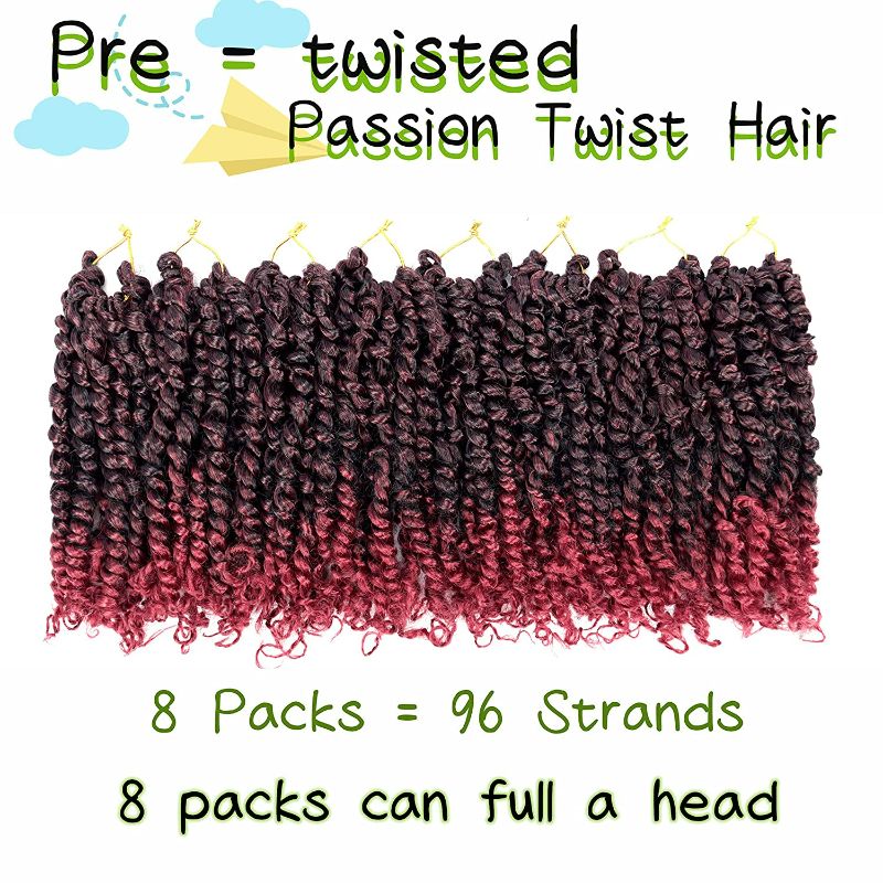 Photo 3 of 8 Inch Spring Twist Hair, 8 Packs Pretwisted SpringTwist Crochet Hair, Prelooped Crochet Braids Passion Twists Braiding Hair Extensions 