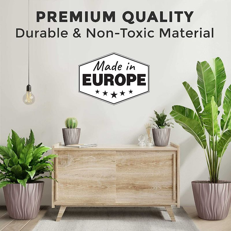 Photo 2 of Mueller Austria Plant and Flower Pot 4/1 Set, Heavy Duty 12 Inch European Made Stylish Indoor/Outdoor Decorative Planter, for All House Plants, Flowers, Herbs, Mocha
