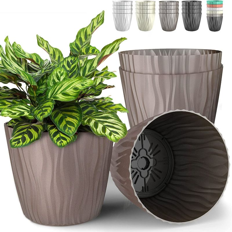 Photo 1 of Mueller Austria Plant and Flower Pot 4/1 Set, Heavy Duty 12 Inch European Made Stylish Indoor/Outdoor Decorative Planter, for All House Plants, Flowers, Herbs, Mocha
