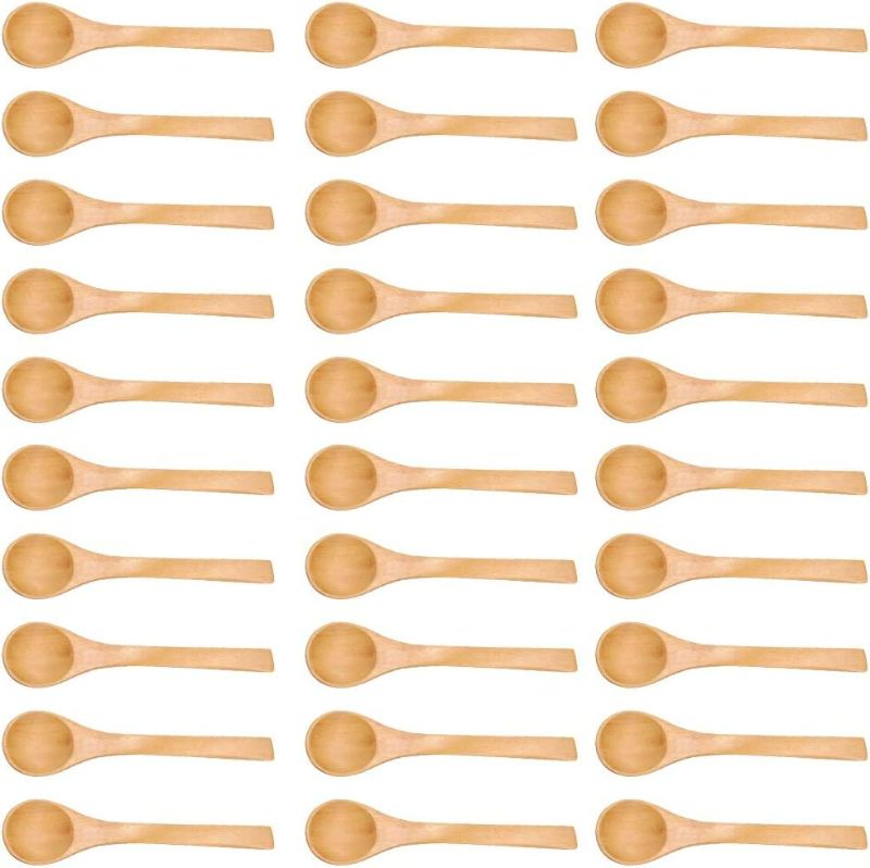 Photo 1 of 30pcs Mini Handmade Wooden Spoon Small Wood Children Spoons Ice cream Sugar Honey Coffee Teaspoon Kitchen Condiment Spoon
