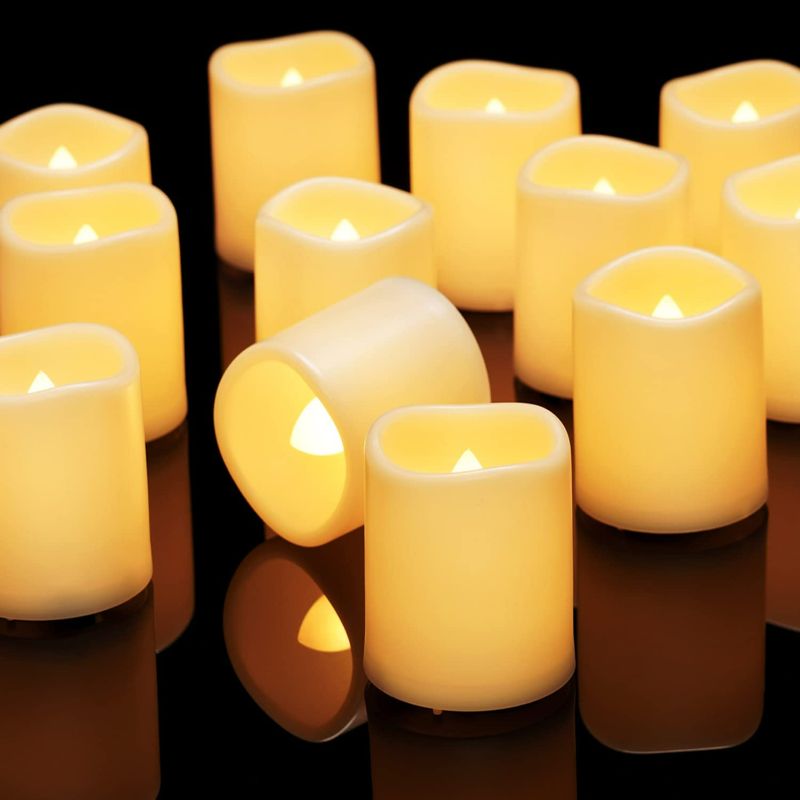 Photo 1 of Homemory 12Pack Flickering Flameless Votive Candles, 200+Hour Electric Fake Candles, Battery Operated LED Tealight for Wedding, Outdoor, Table, Festival (Warm White,Battery Included)
