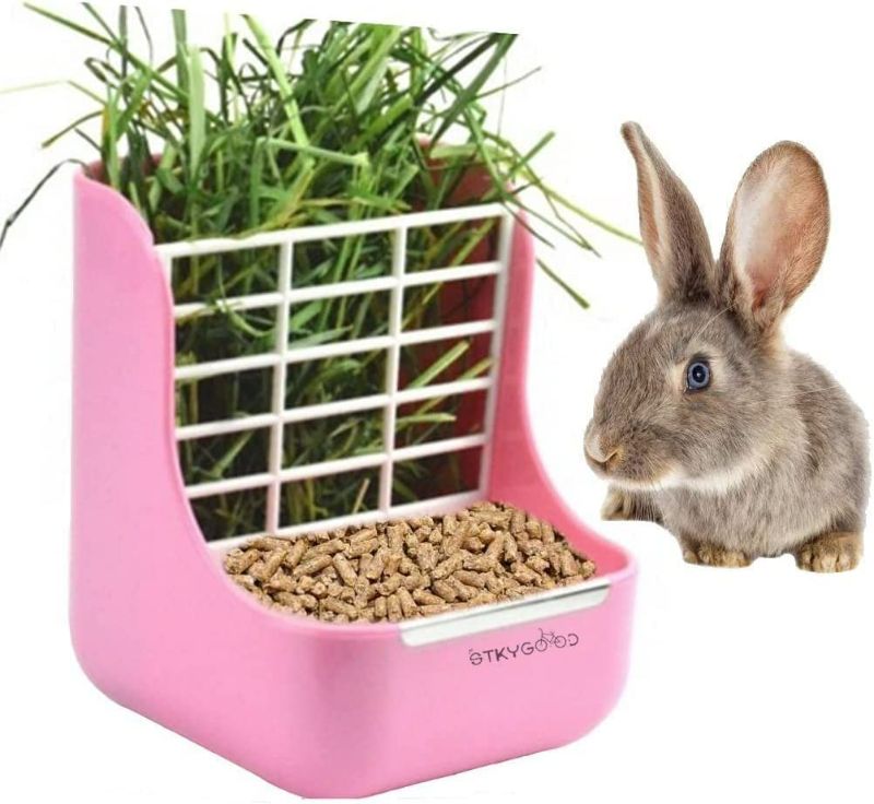Photo 1 of Rabbit Feeder Bunny Guinea Pig Hay Feeder, Hay Guinea Pig Hay Feeder, Chinchilla Plastic Food Bow (Pink)
