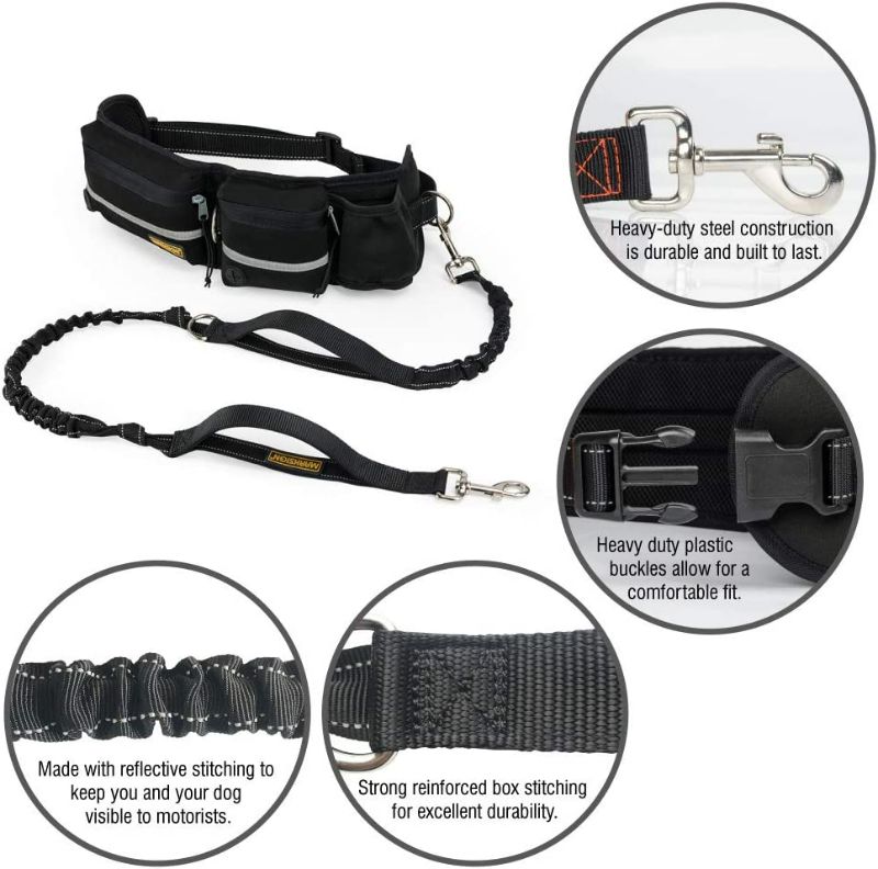Photo 2 of Hands Free Dog Leash, Dog Walking and Training Belt with Shock Absorbing Bungee Leash for up to 180lbs Large Dogs, Phone Pocket and Water Bottle Holder, Fits All Waist Sizes From 28” to 48”
