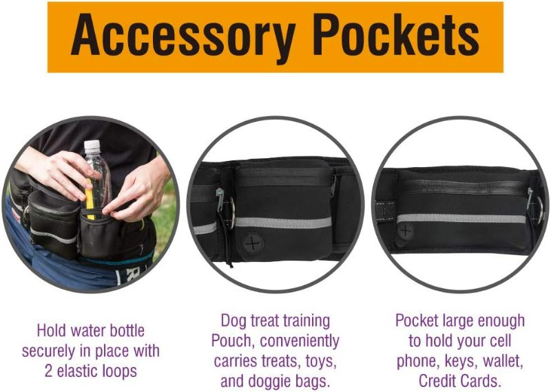 Photo 3 of Hands Free Dog Leash, Dog Walking and Training Belt with Shock Absorbing Bungee Leash for up to 180lbs Large Dogs, Phone Pocket and Water Bottle Holder, Fits All Waist Sizes From 28” to 48”
