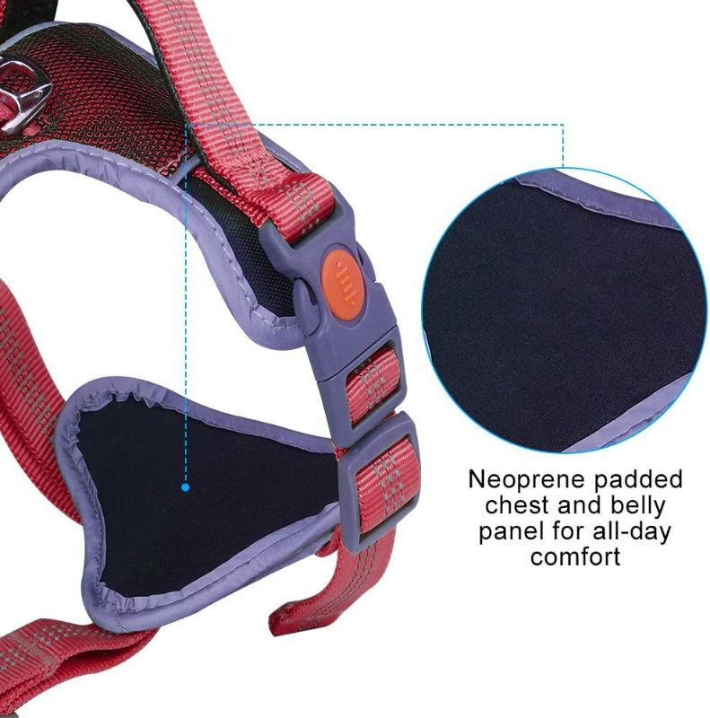 Photo 3 of ThinkPet Upgraded Comfortable Dog Harness - Full Adjustable Reflective Vest Harness with Control Handle, Neoprene Padded Dog Vest, Unique Design Outdoor Nylon Harness XL Red Harness Leash Set

