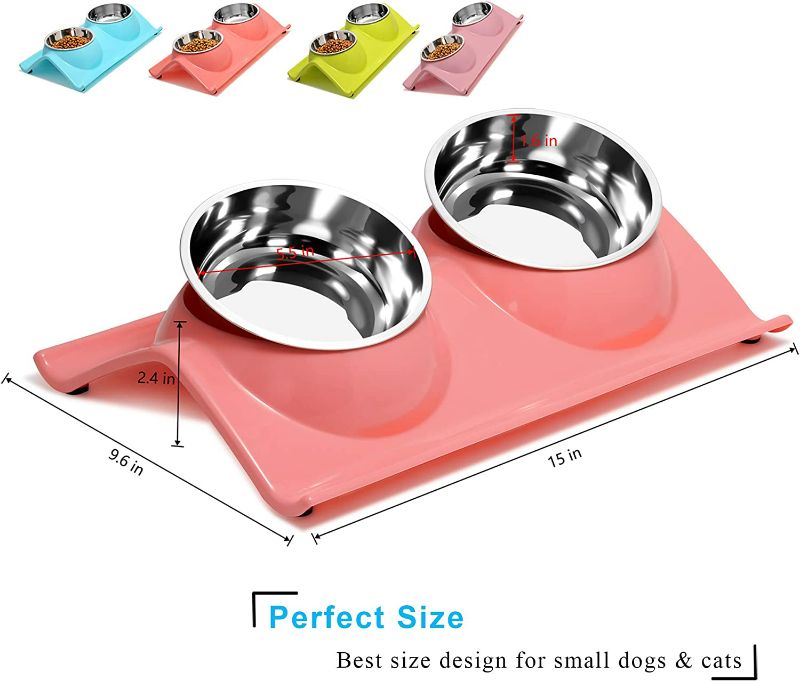 Photo 2 of UPSKY Double Dog Cat Bowls Premium Stainless Steel Pet Bowls No-Spill Resin Station, Food Water Feeder Cats Small Dogs (Rose Red)
