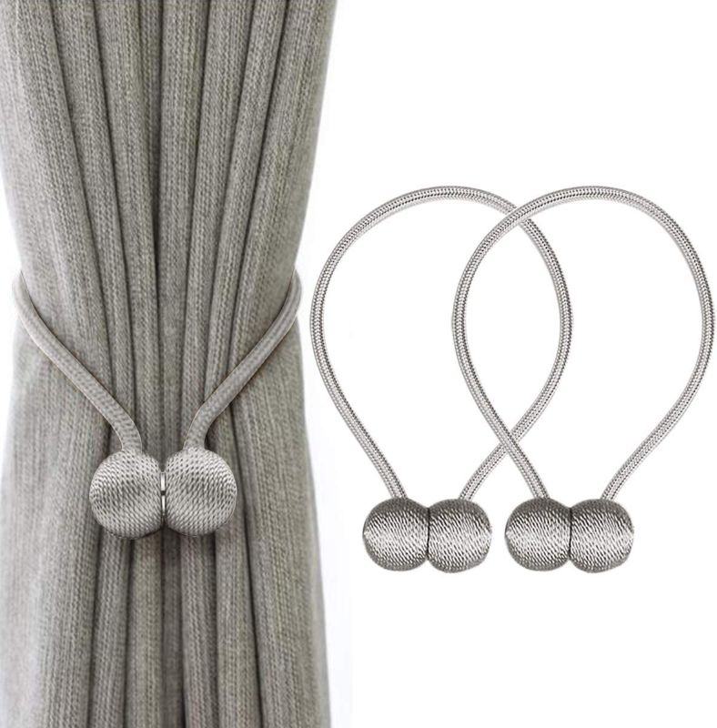 Photo 1 of IHClink Window Curtain Tiebacks Clips VS Strong Magnetic Tie Band Home Office Decorative Drapes Weave Holdbacks Holders European Style 1 Pair Gray
