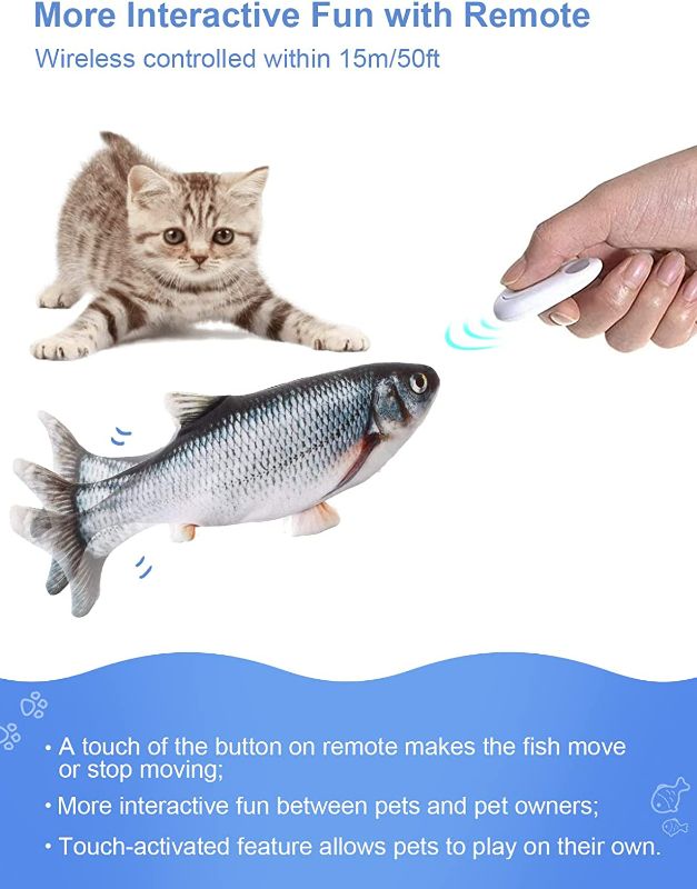 Photo 3 of Potaroma Cat Toys Floppy Fish Upgraded for 2022, Remote & Motion Activated, Flopping Fish Cat Dog Toy 10", Cat Kicker Wiggle Fish Catnip Kitten Toys, Interactive Cat Exercise
