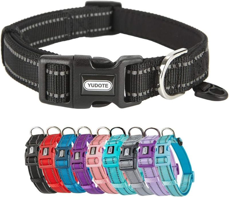 Photo 1 of YUDOTE Reflective Nylon Padded Dog Collar Adjustable Soft Pet Collars with Quick Release Buckle for Small Medium Large Dogs Black