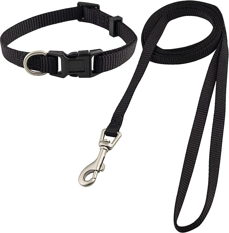 Photo 1 of Dog Collar and Leash Set, Nylon Collar and Leash for Dogs Classic Solid Colors for Small Medium Large Dogs (Black, XS, Collar 8-12", 3/8")
