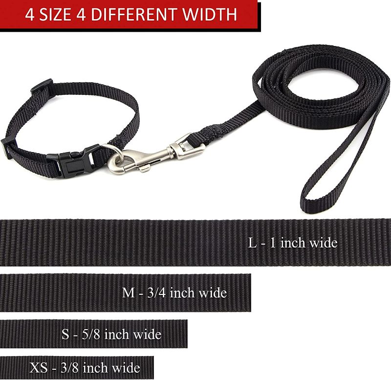 Photo 2 of Dog Collar and Leash Set, Nylon Collar and Leash for Dogs Classic Solid Colors for Small Medium Large Dogs (Black, XS, Collar 8-12", 3/8")
