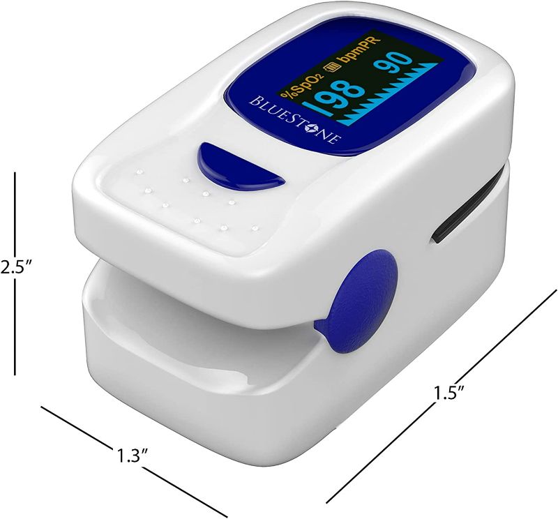 Photo 2 of Finger Pulse Oximeter and Heart Rate Monitor- Portable Blood Oxygen Level and Heart Rate Fingertip Sensor with Carrying Case and Lanyard by Bluestone
