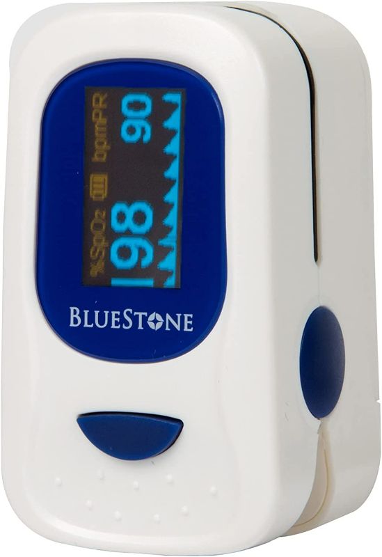 Photo 1 of Finger Pulse Oximeter and Heart Rate Monitor- Portable Blood Oxygen Level and Heart Rate Fingertip Sensor with Carrying Case and Lanyard by Bluestone

