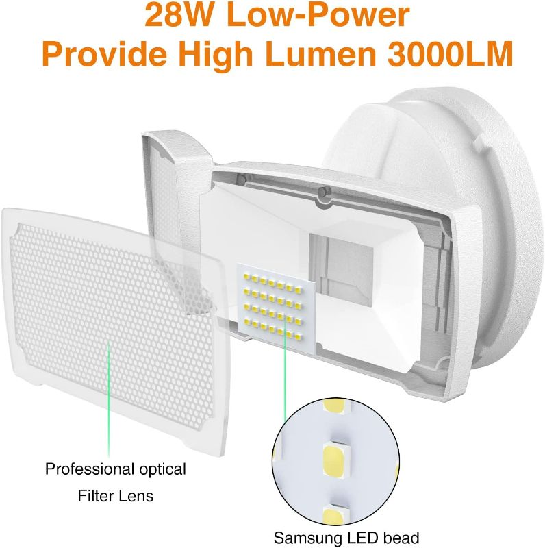 Photo 2 of LEPOWER 3000LM LED Flood Light Outdoor, Switch Controlled LED Security Light, 28W Exterior Lights with 2 Adjustable Heads, 5500K, IP65 Waterproof for Garage, Yard, Patio
