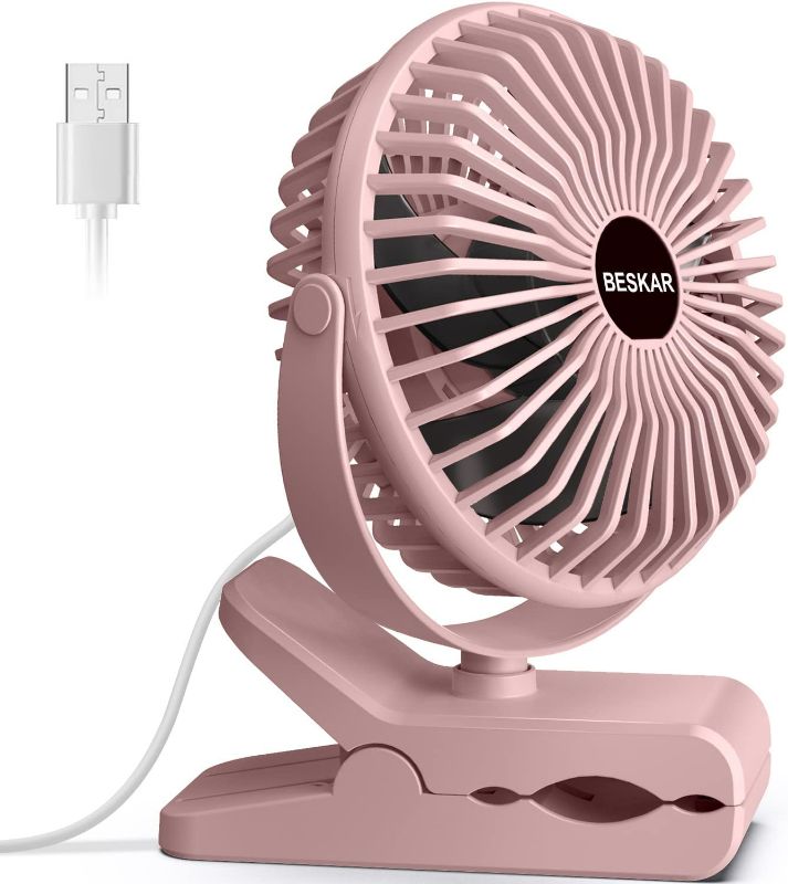 Photo 1 of BESKAR USB Clip on Fan, 6 Inch Portable Fan with Cord, 3 Speeds Strong Airflow, Small Fan with Sturdy Clamp, Quiet Personal Desk Fan & Clip Fan No Battery
